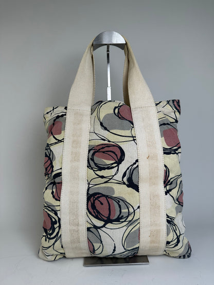 Vintage Marni Abstract Floral Canvas Tote Cream Pink Black