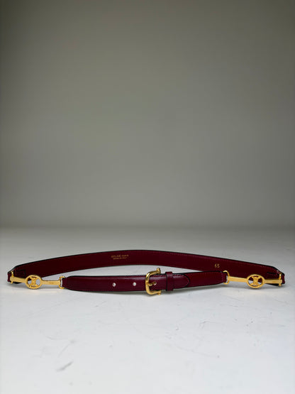 Vintage Celine Leather Logo Belt Burgundy Gold