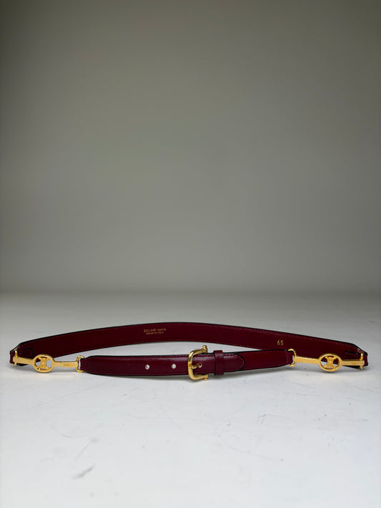 Vintage Celine Leather Logo Belt Burgundy Gold
