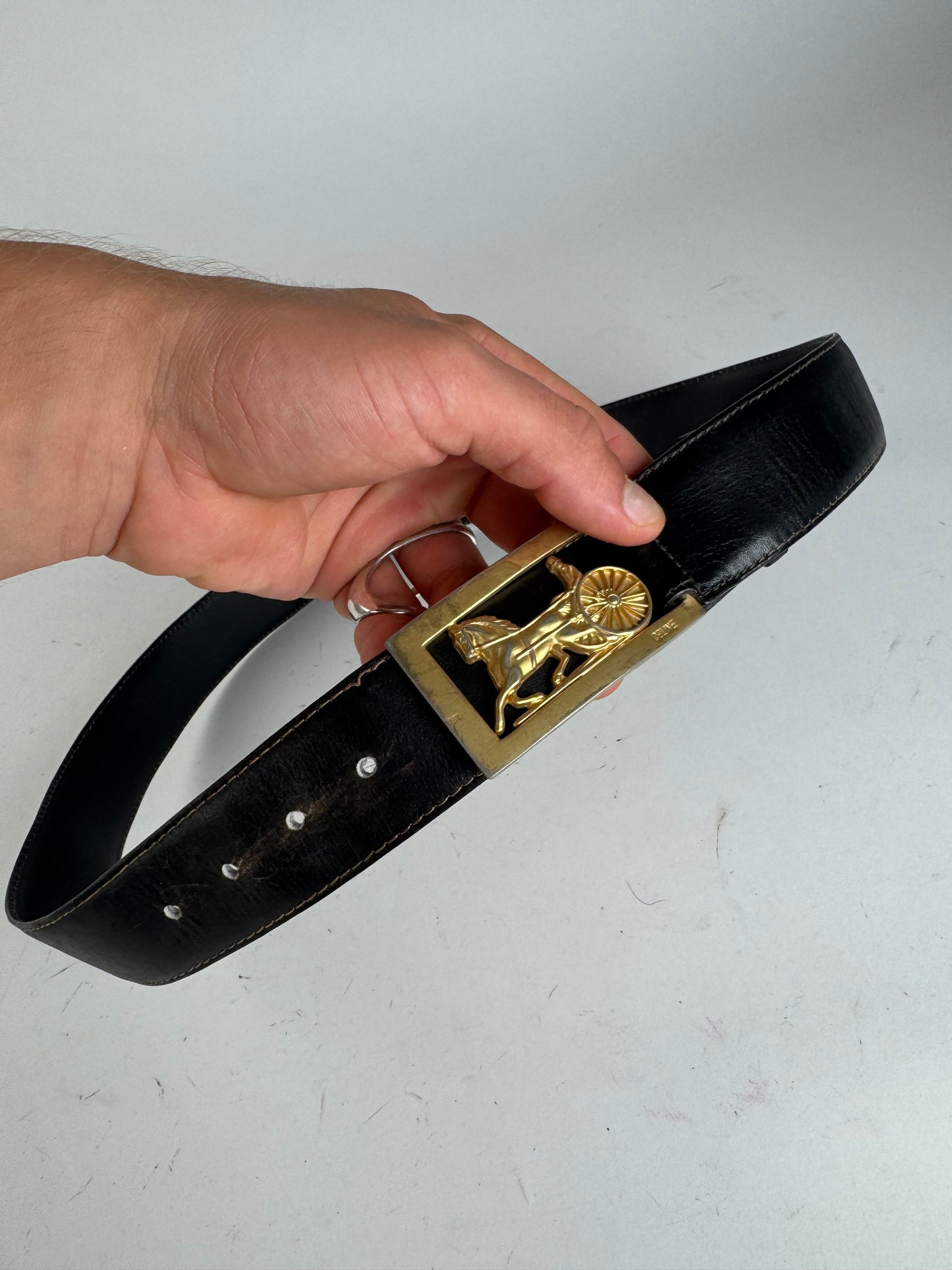 Vintage Celine Paris Leather Belt Black