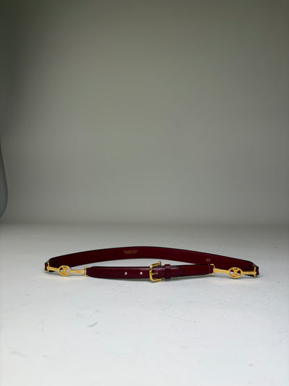 Vintage Celine Leather Logo Belt Burgundy Gold