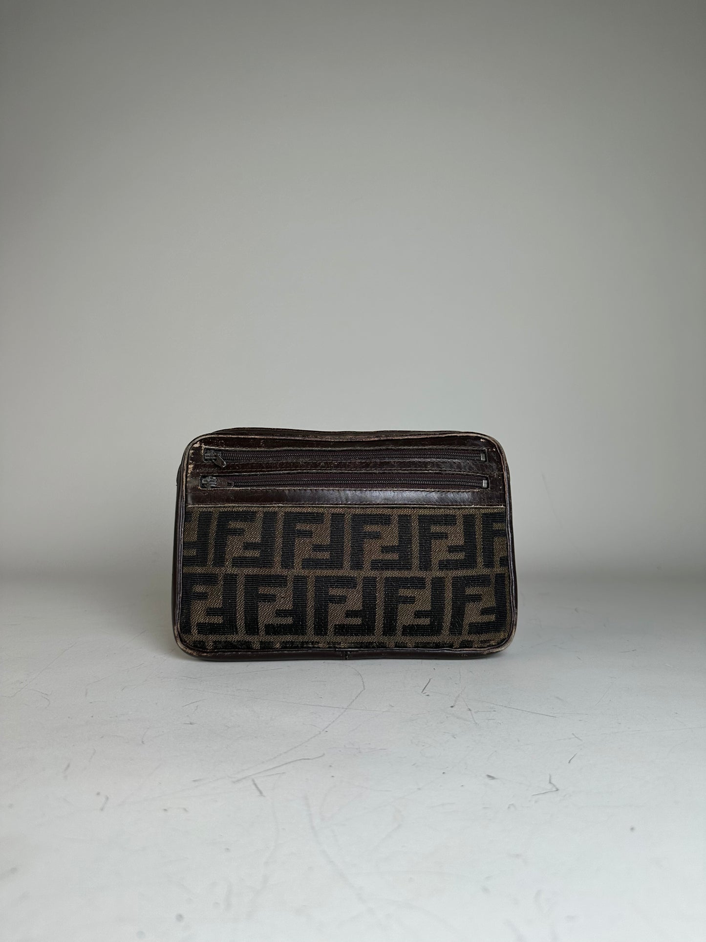 Vintage Fendi FF Monogram Canvas Pouch Beige Black