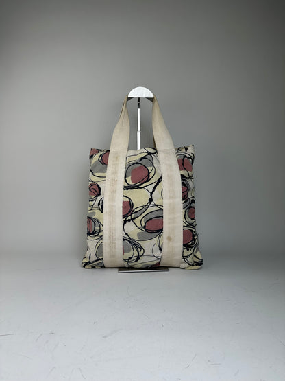 Vintage Marni Abstract Floral Canvas Tote Cream Pink Black
