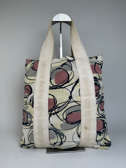 Vintage Marni Abstract Floral Canvas Tote Cream Pink Black