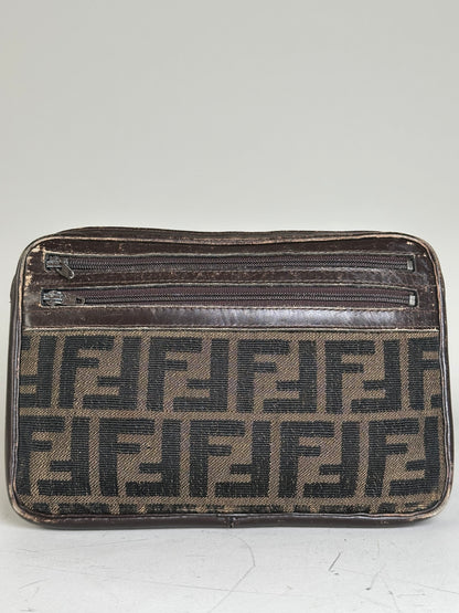 Vintage Fendi FF Monogram Canvas Pouch Beige Black