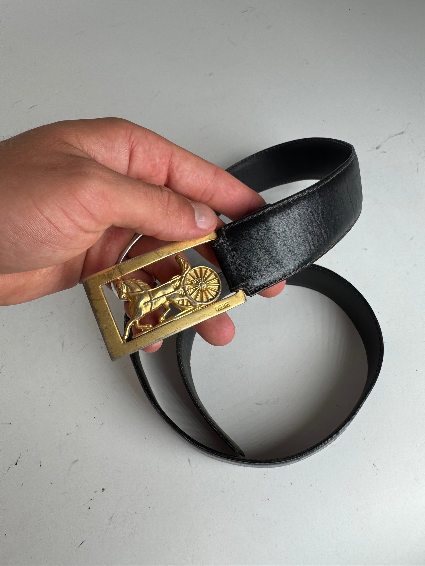 Vintage Celine Paris Leather Belt Black