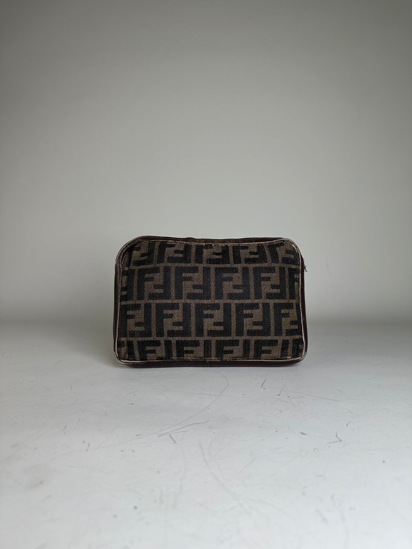 Vintage Fendi FF Monogram Canvas Pouch Beige Black