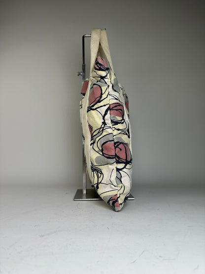 Vintage Marni Abstract Floral Canvas Tote Cream Pink Black