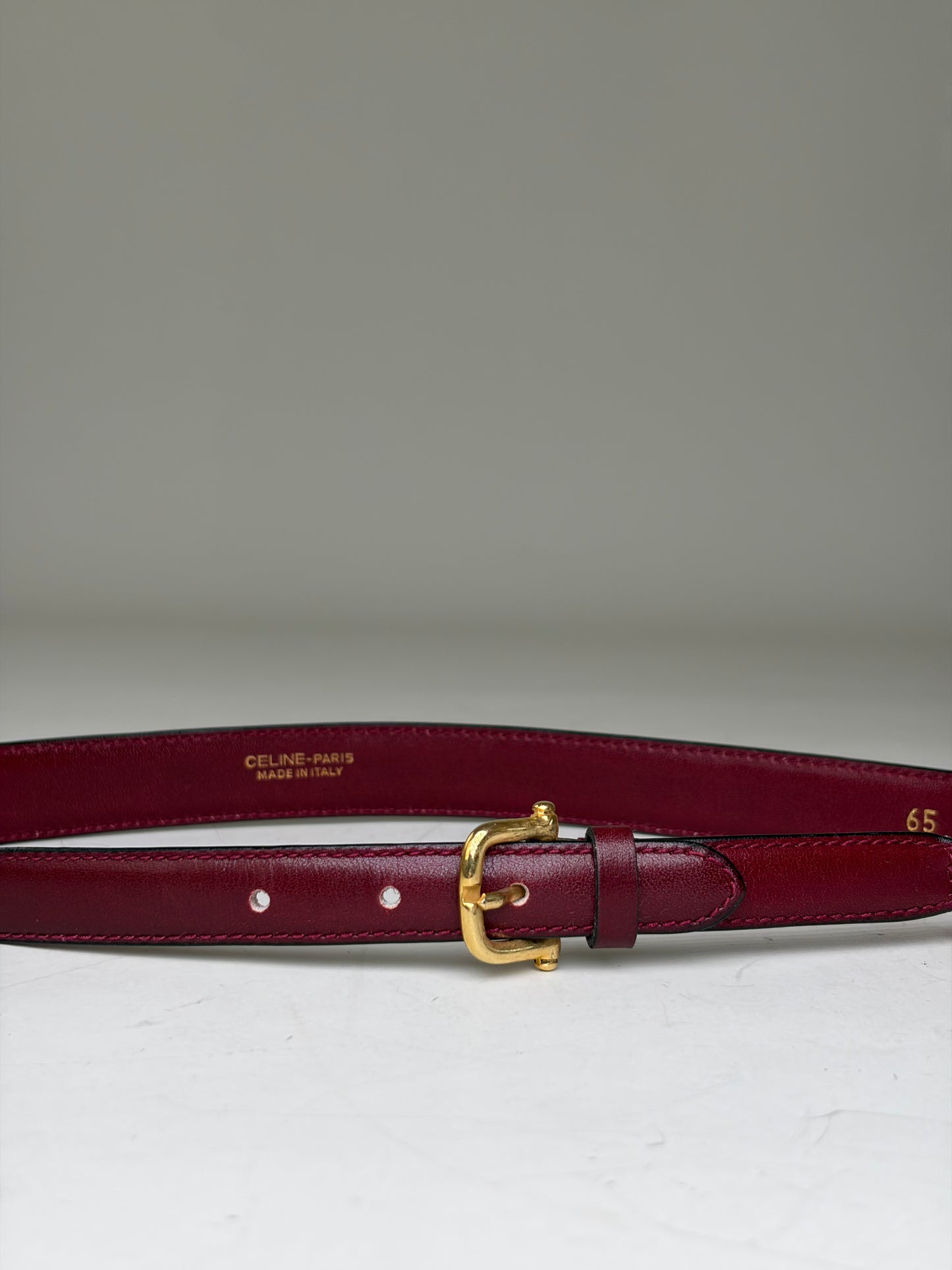 Vintage Celine Leather Logo Belt Burgundy Gold