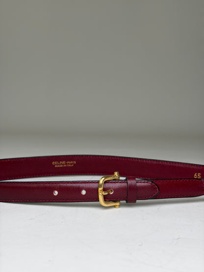 Vintage Celine Leather Logo Belt Burgundy Gold
