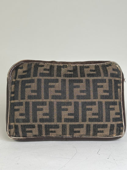 Vintage Fendi FF Monogram Canvas Pouch Beige Black