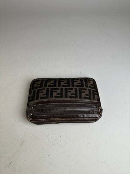 Vintage Fendi FF Monogram Canvas Pouch Beige Black