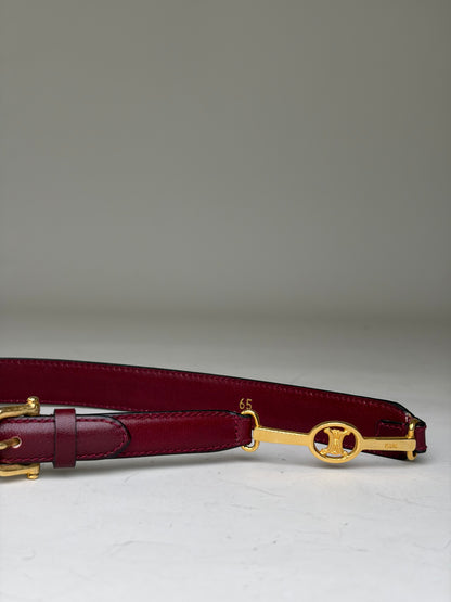 Vintage Celine Leather Logo Belt Burgundy Gold