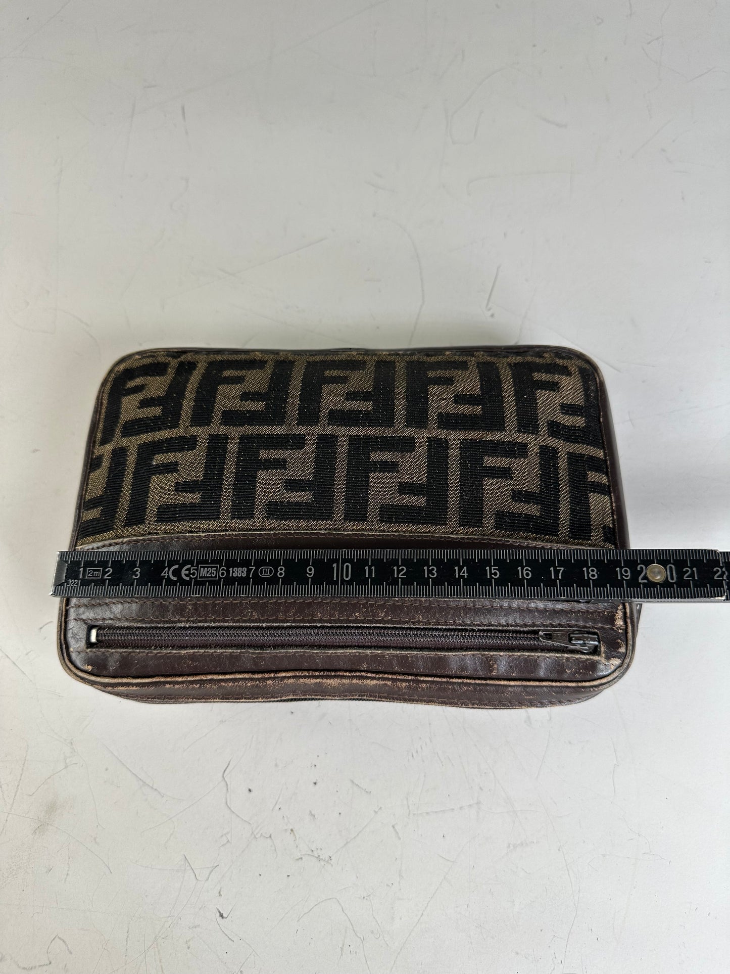 Vintage Fendi FF Monogram Canvas Pouch Beige Black