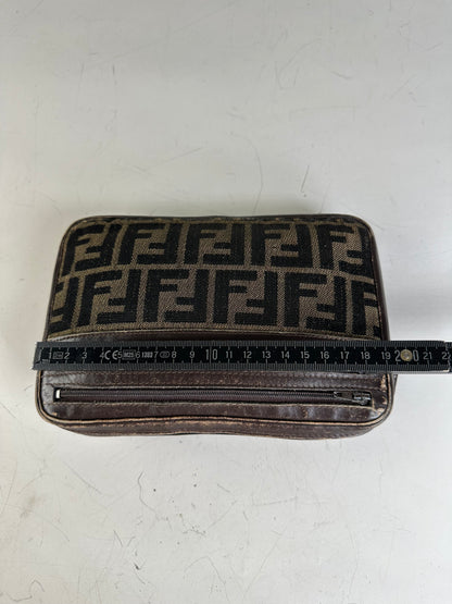 Vintage Fendi FF Monogram Canvas Pouch Beige Black