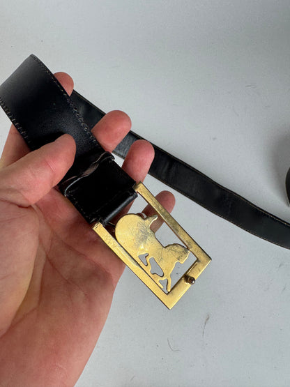 Vintage Celine Paris Leather Belt Black