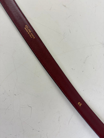Vintage Celine Leather Logo Belt Burgundy Gold