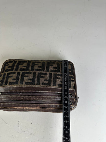 Vintage Fendi FF Monogram Canvas Pouch Beige Black
