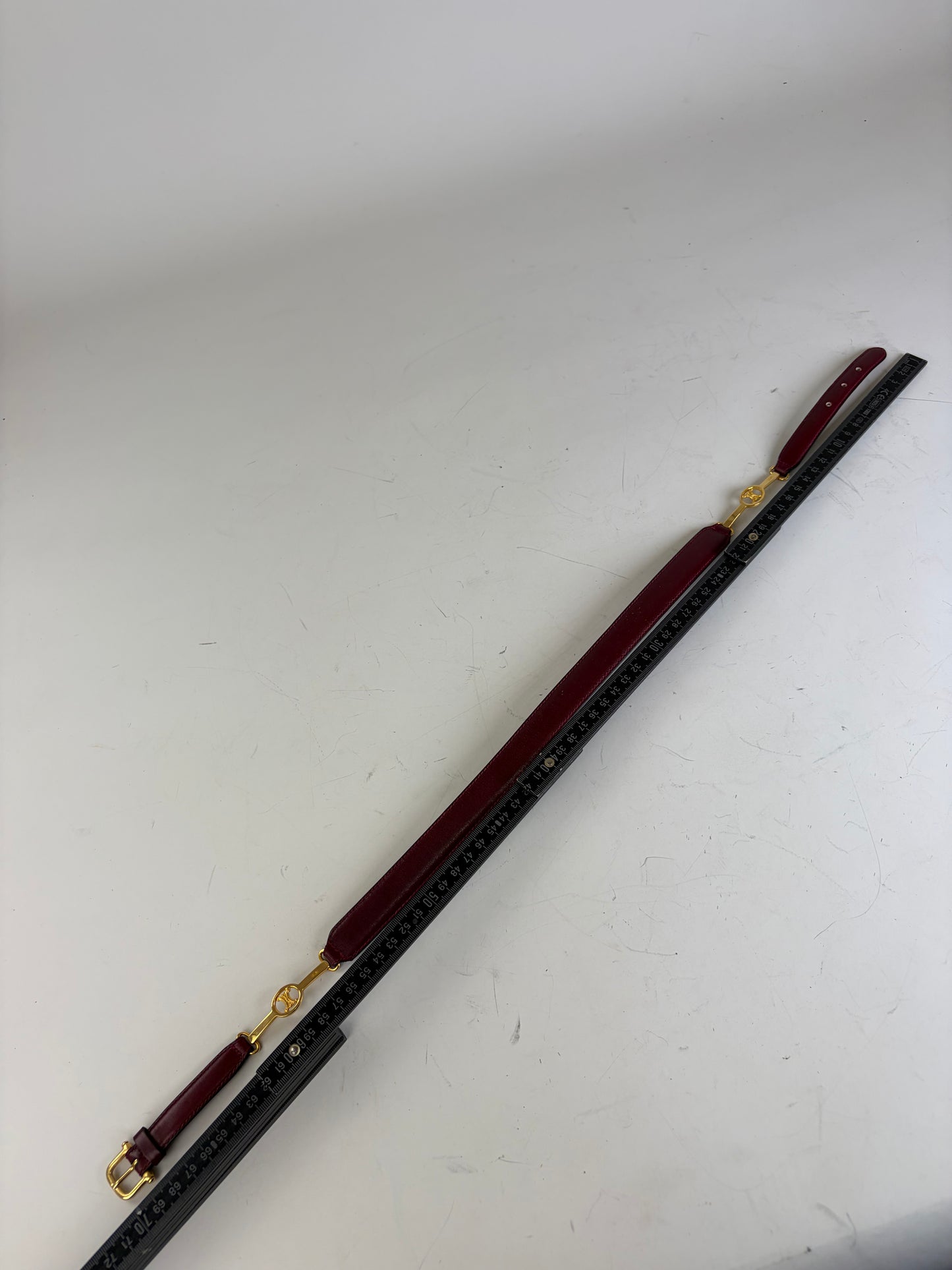 Vintage Celine Leather Logo Belt Burgundy Gold