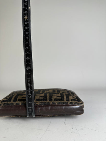 Vintage Fendi FF Monogram Canvas Pouch Beige Black