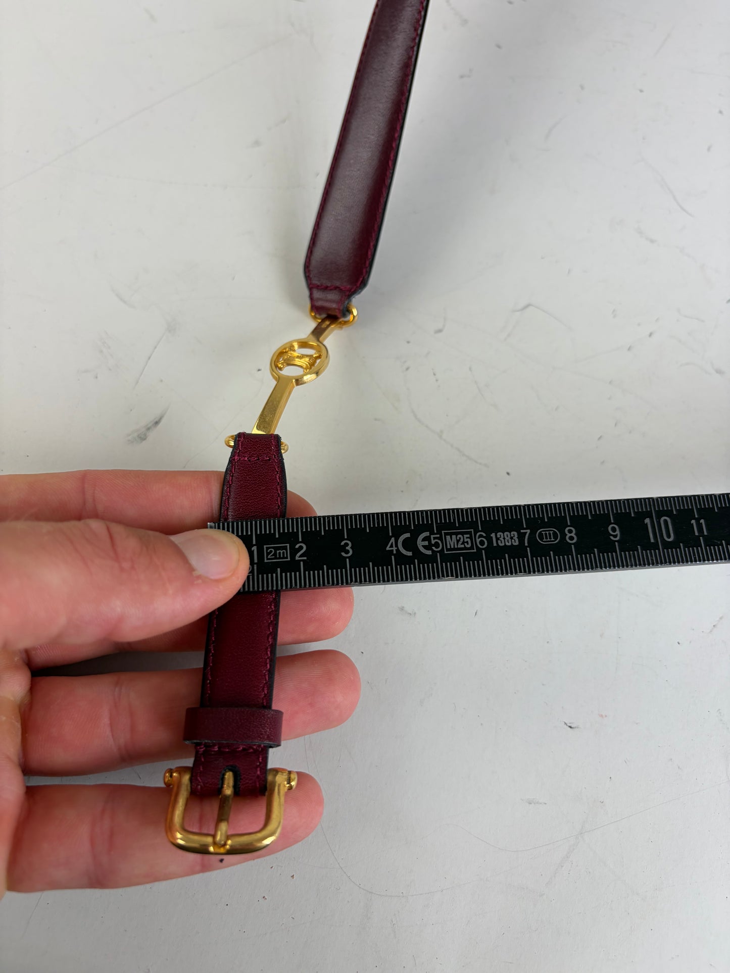 Vintage Celine Leather Logo Belt Burgundy Gold
