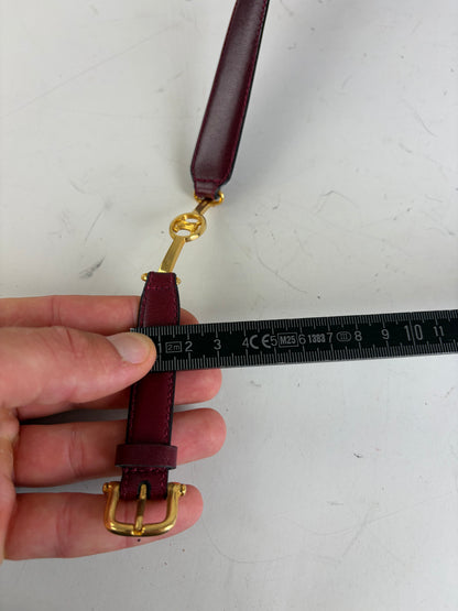 Vintage Celine Leather Logo Belt Burgundy Gold