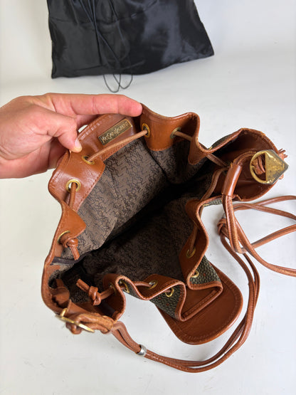 Vintage Yves Saint Laurent Canvas Leather Bucket Bag Tan Olive