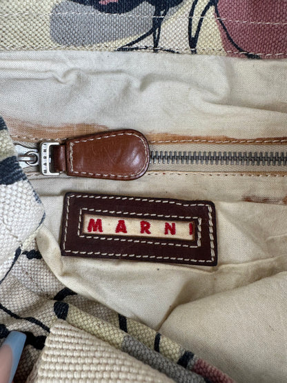 Vintage Marni Abstract Floral Canvas Tote Cream Pink Black