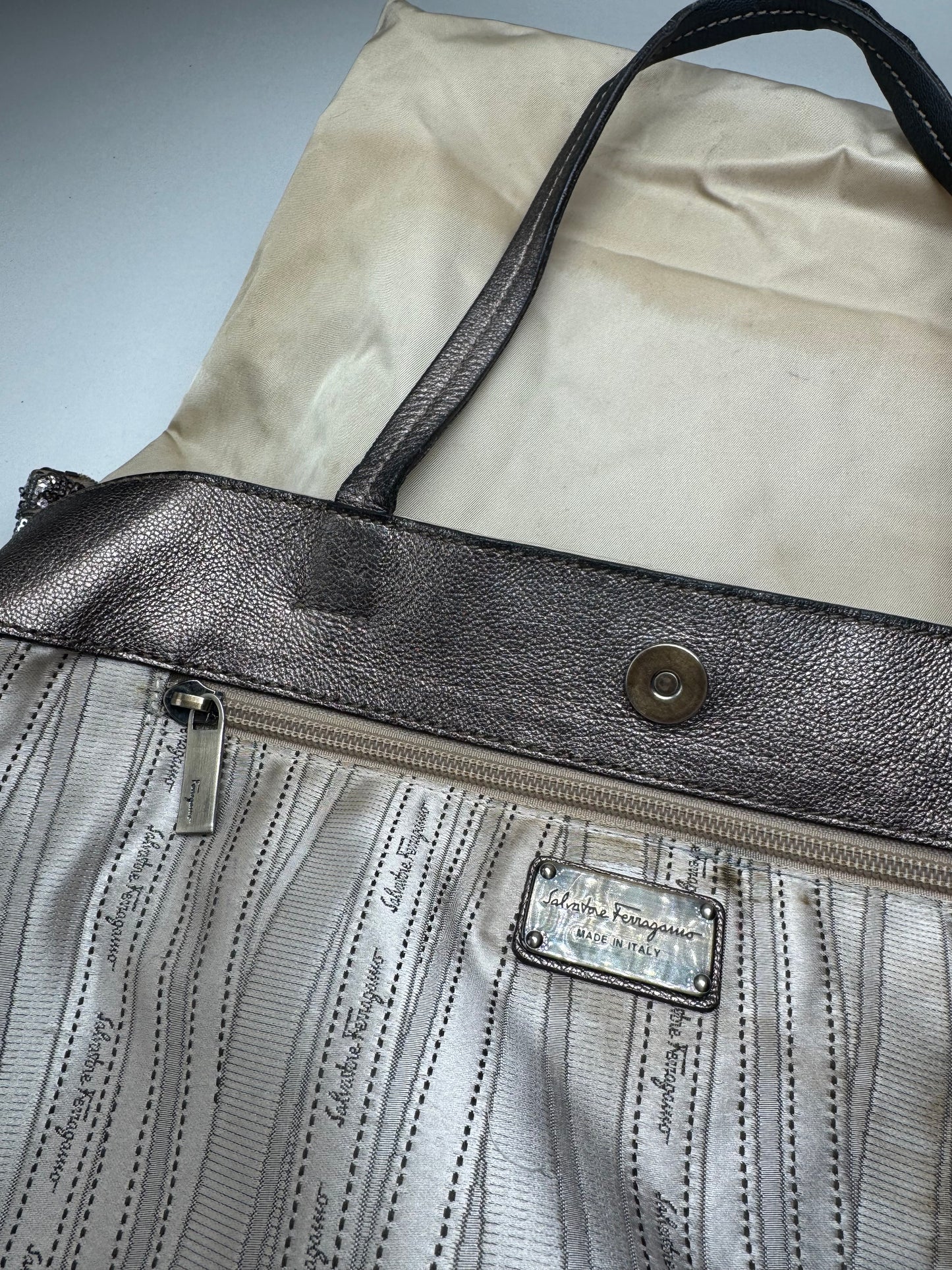 Vintage Salvatore Ferragamo Tote Bag Silver