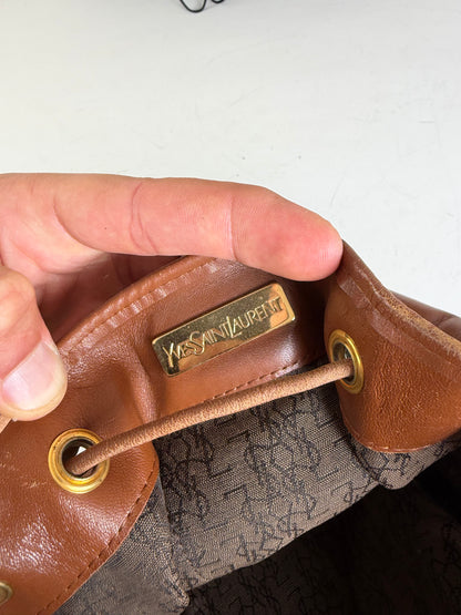 Vintage Yves Saint Laurent Canvas Leather Bucket Bag Tan Olive