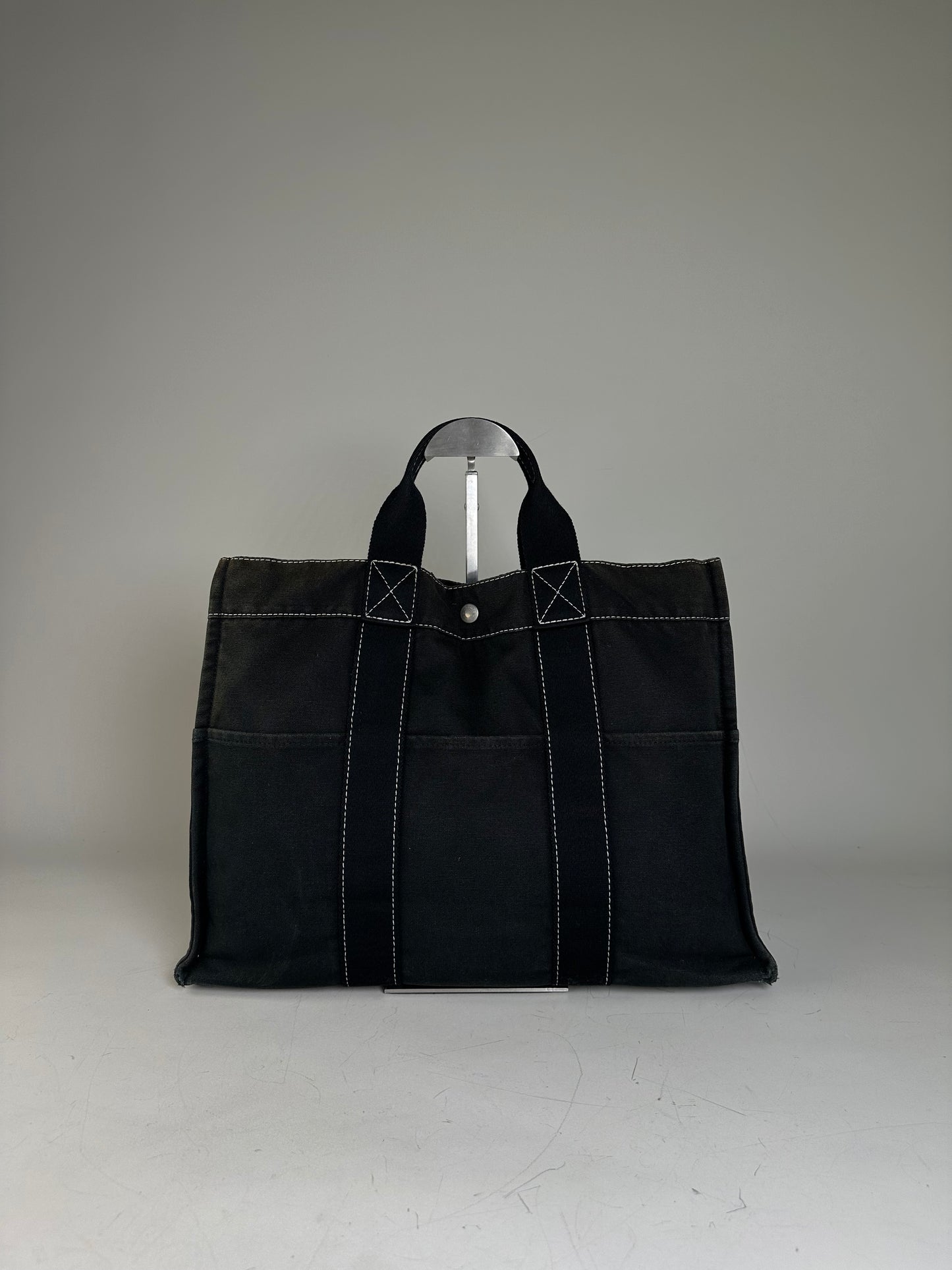 Vintage Hermes Canvas Tote Black Silver