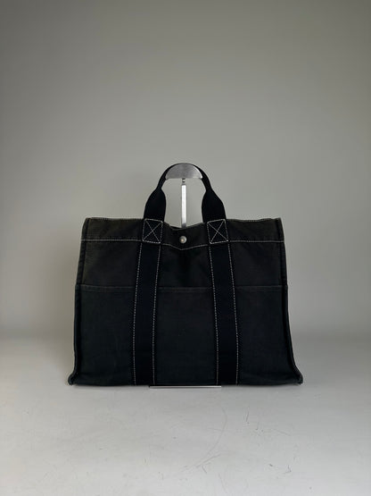 Vintage Hermes Canvas Tote Black Silver