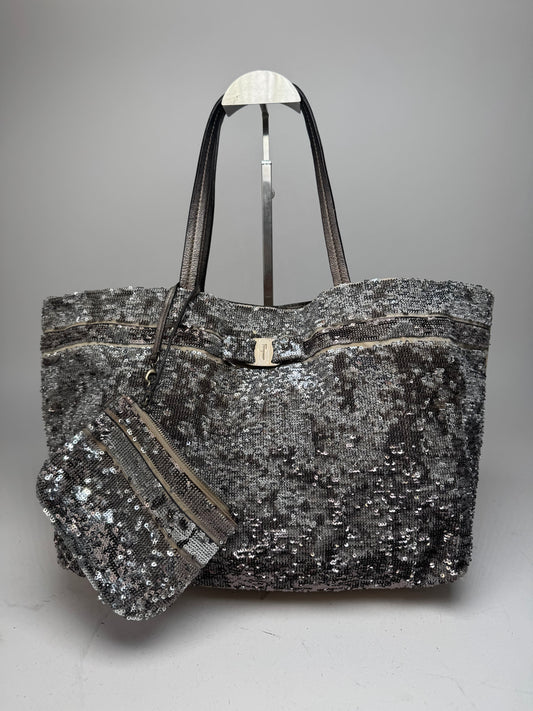 Vintage Salvatore Ferragamo Tote Bag Silver