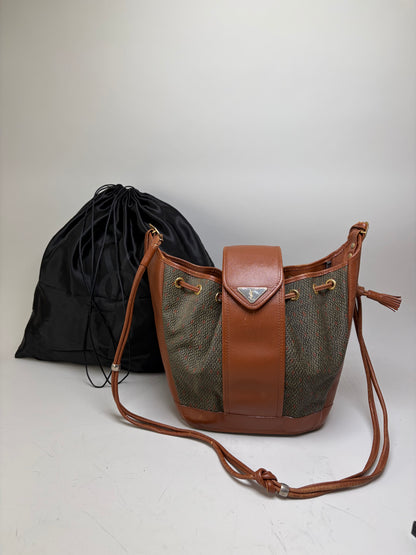 Vintage Yves Saint Laurent Canvas Leather Bucket Bag Tan Olive