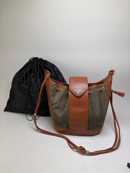 Vintage Yves Saint Laurent Canvas Leather Bucket Bag Tan Olive