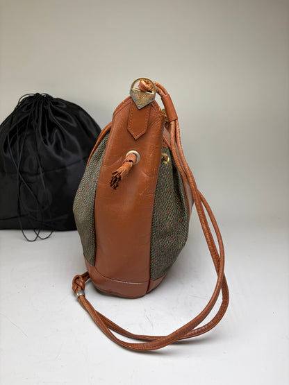 Vintage Yves Saint Laurent Canvas Leather Bucket Bag Tan Olive