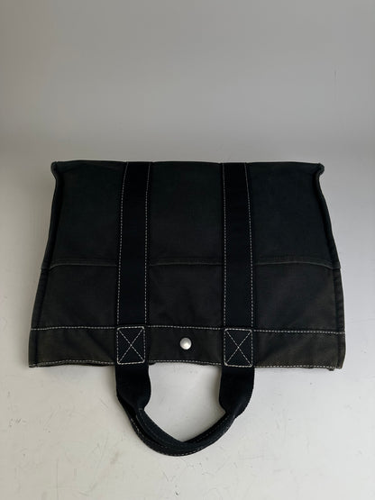 Vintage Hermes Canvas Tote Black Silver