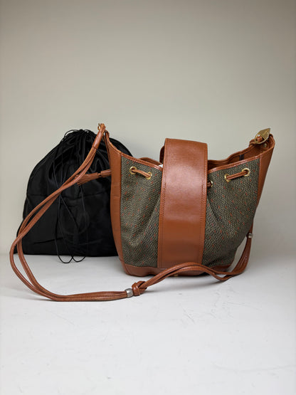 Vintage Yves Saint Laurent Canvas Leather Bucket Bag Tan Olive