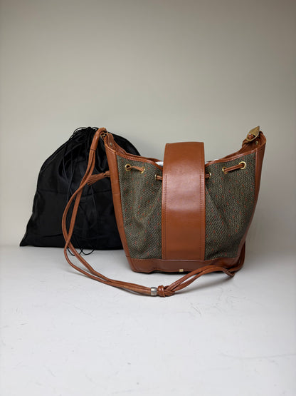 Vintage Yves Saint Laurent Canvas Leather Bucket Bag Tan Olive