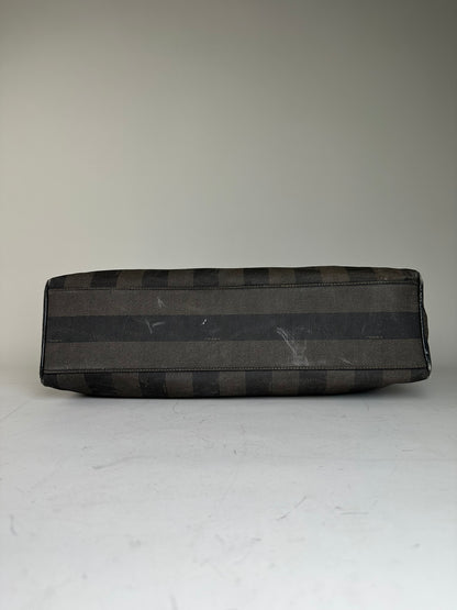 Vintage Fendi Coated Canvas Tote Dark Brown Black Gold