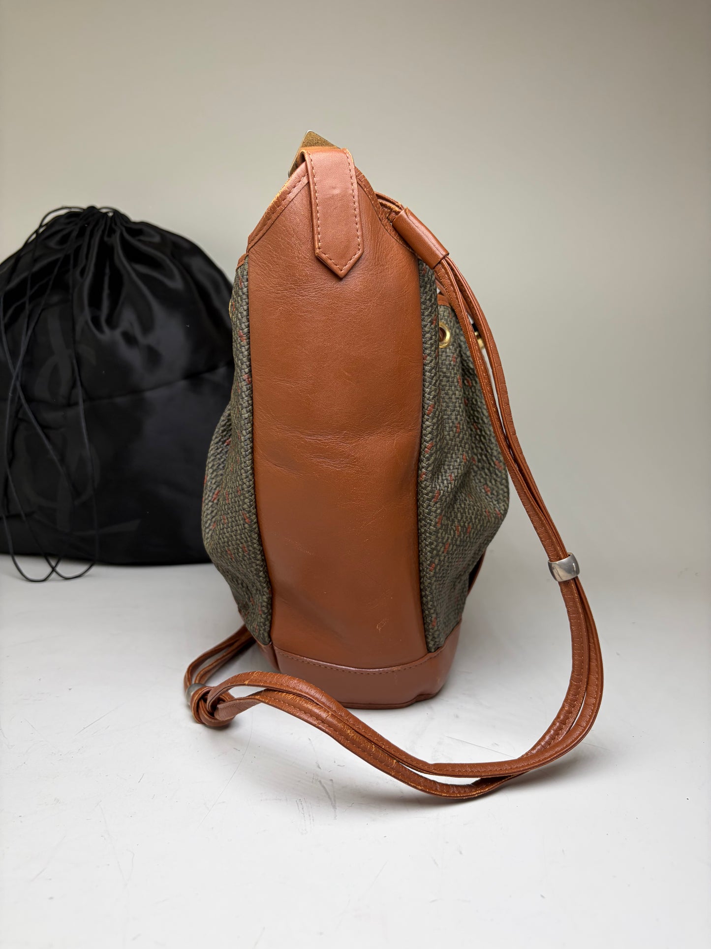 Vintage Yves Saint Laurent Canvas Leather Bucket Bag Tan Olive