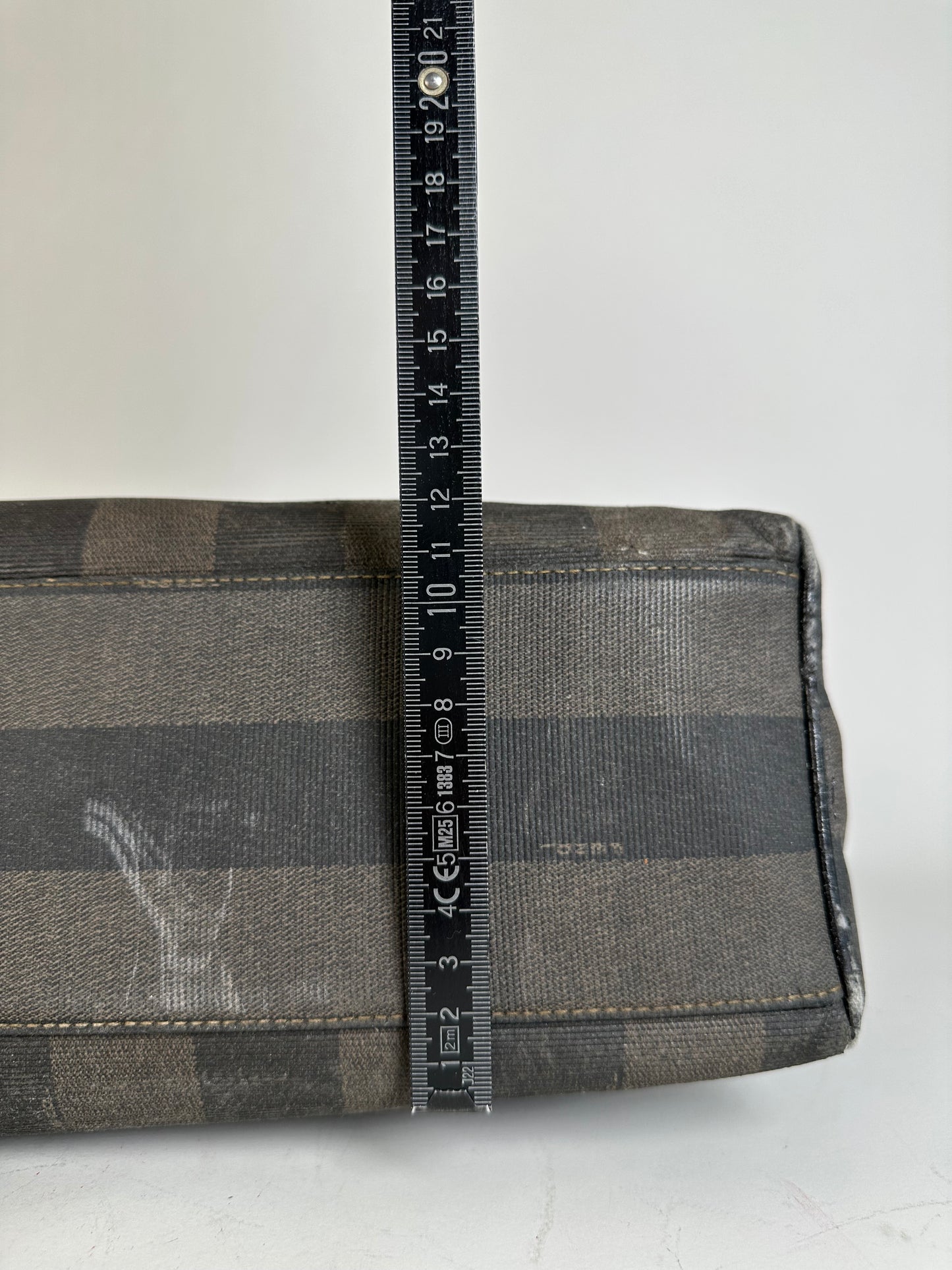 Vintage Fendi Coated Canvas Tote Dark Brown Black Gold