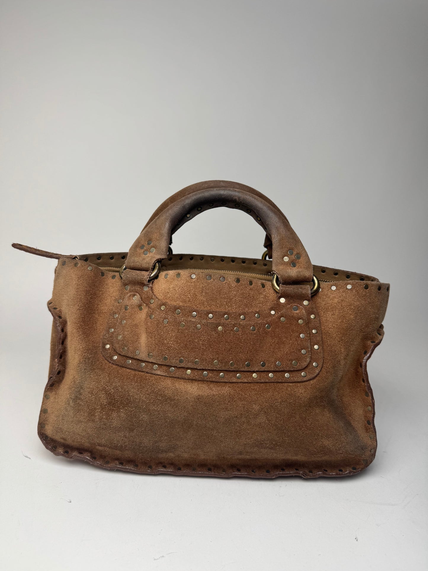 Sac Boogie clouté en daim vintage Celine Paris marron