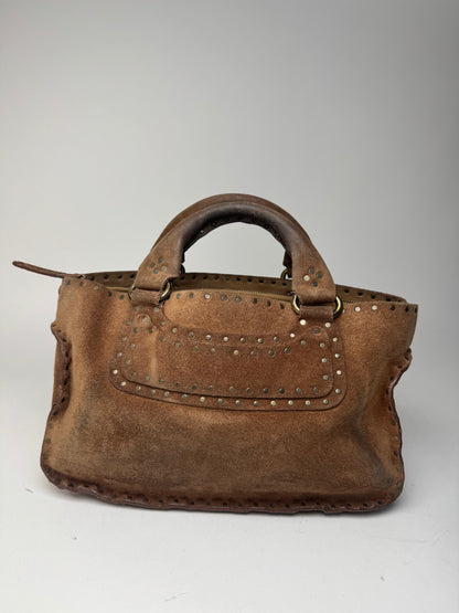 Sac Boogie clouté en daim vintage Celine Paris marron