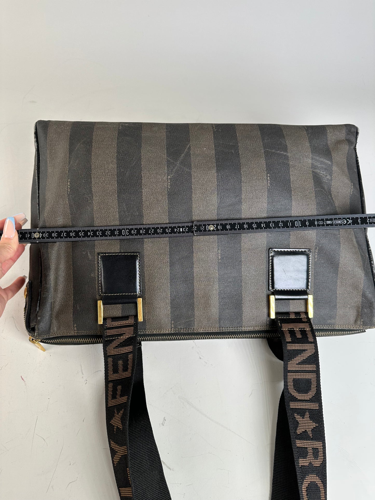 Vintage Fendi Coated Canvas Tote Dark Brown Black Gold