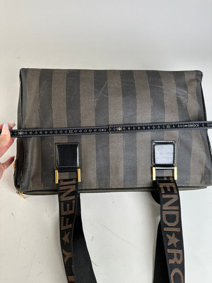 Vintage Fendi Coated Canvas Tote Dark Brown Black Gold