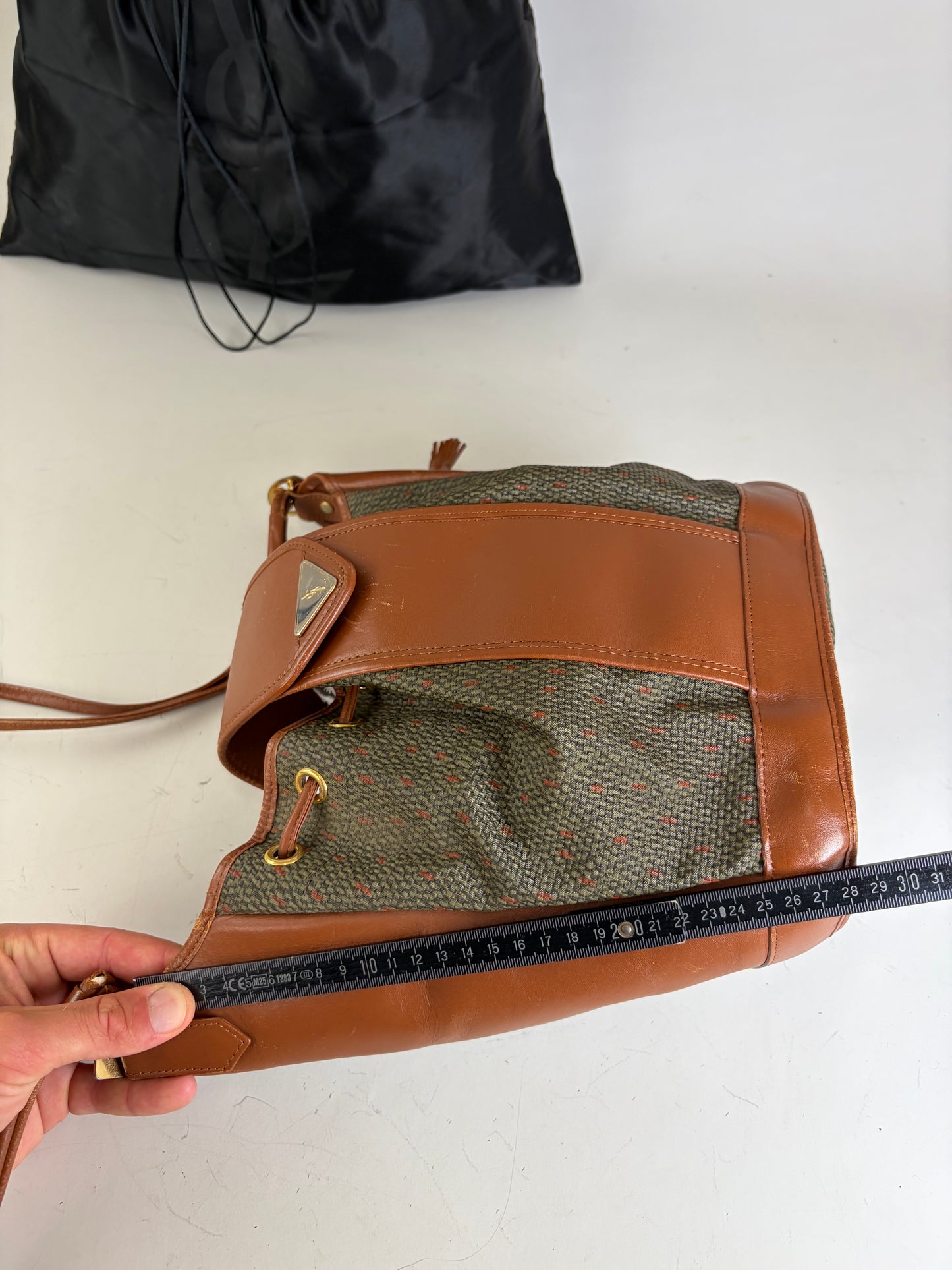Vintage Yves Saint Laurent Canvas Leather Bucket Bag Tan Olive