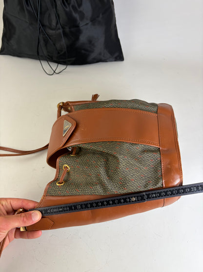 Vintage Yves Saint Laurent Canvas Leather Bucket Bag Tan Olive