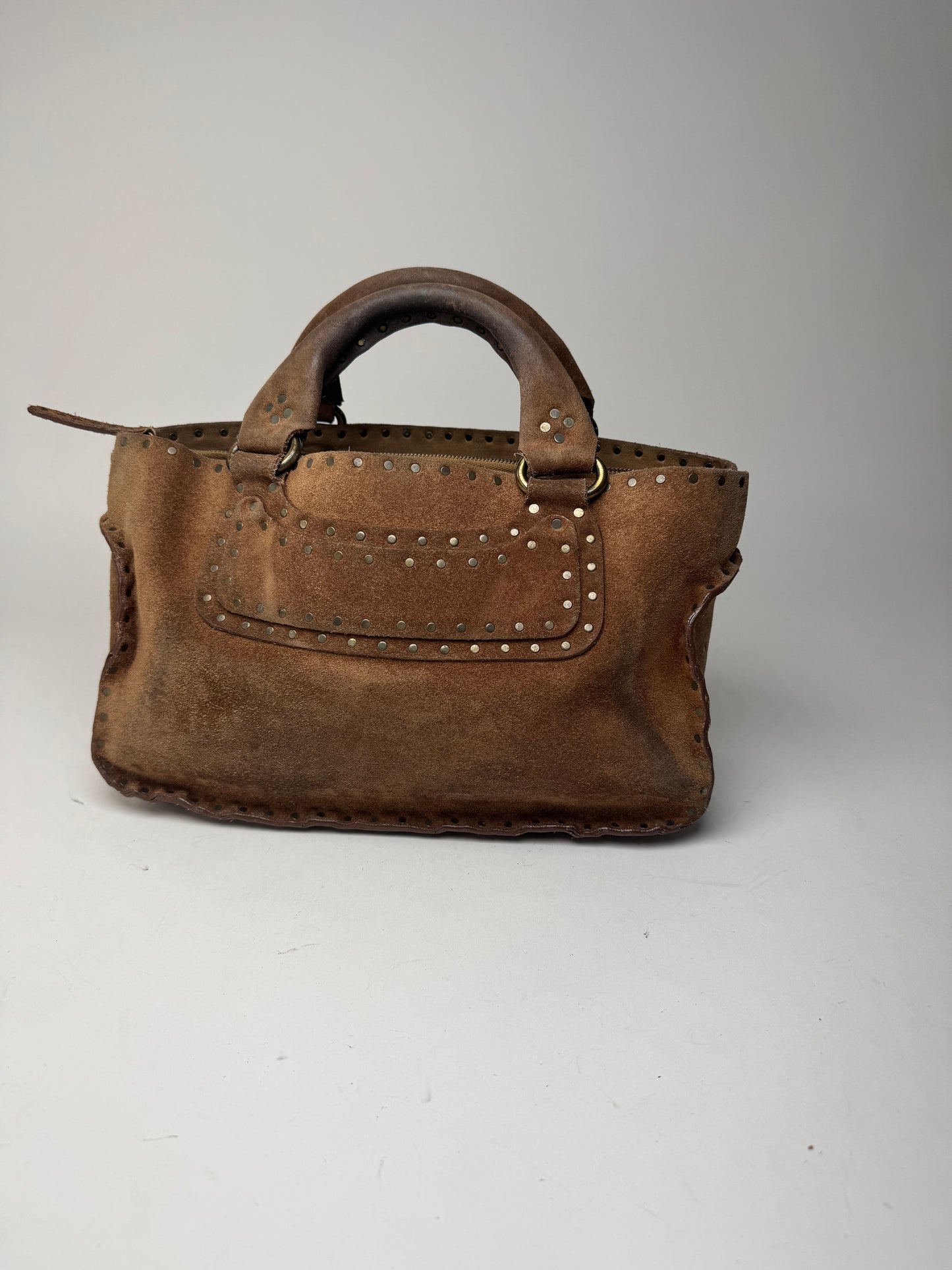 Sac Boogie clouté en daim vintage Celine Paris marron