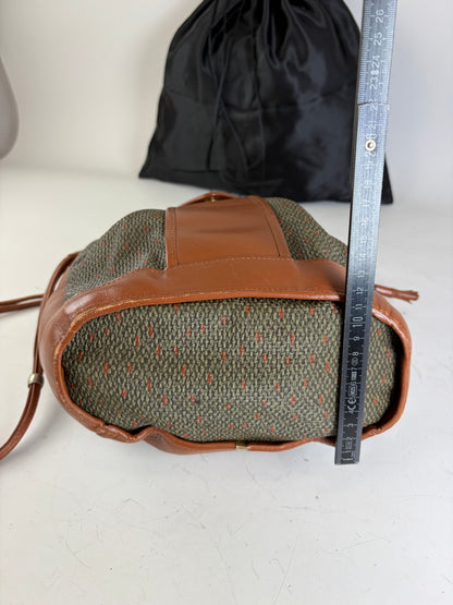 Vintage Yves Saint Laurent Canvas Leather Bucket Bag Tan Olive